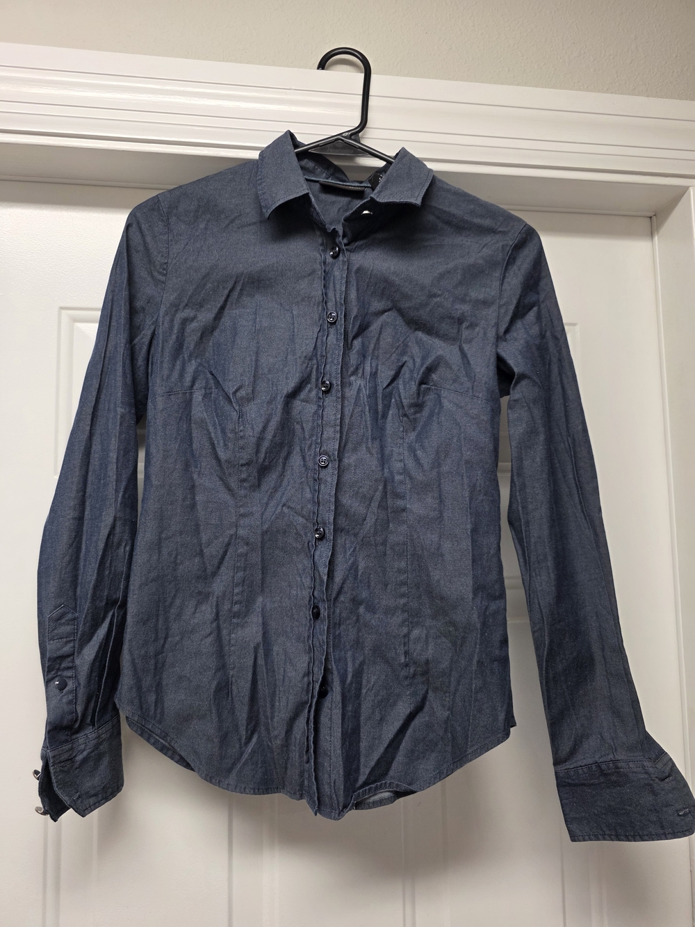 New York & Company Denim-Style Button-Up Shirt - Blue